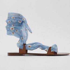 Zara Daisy Tulle Ankle Wrap Sandals🌼